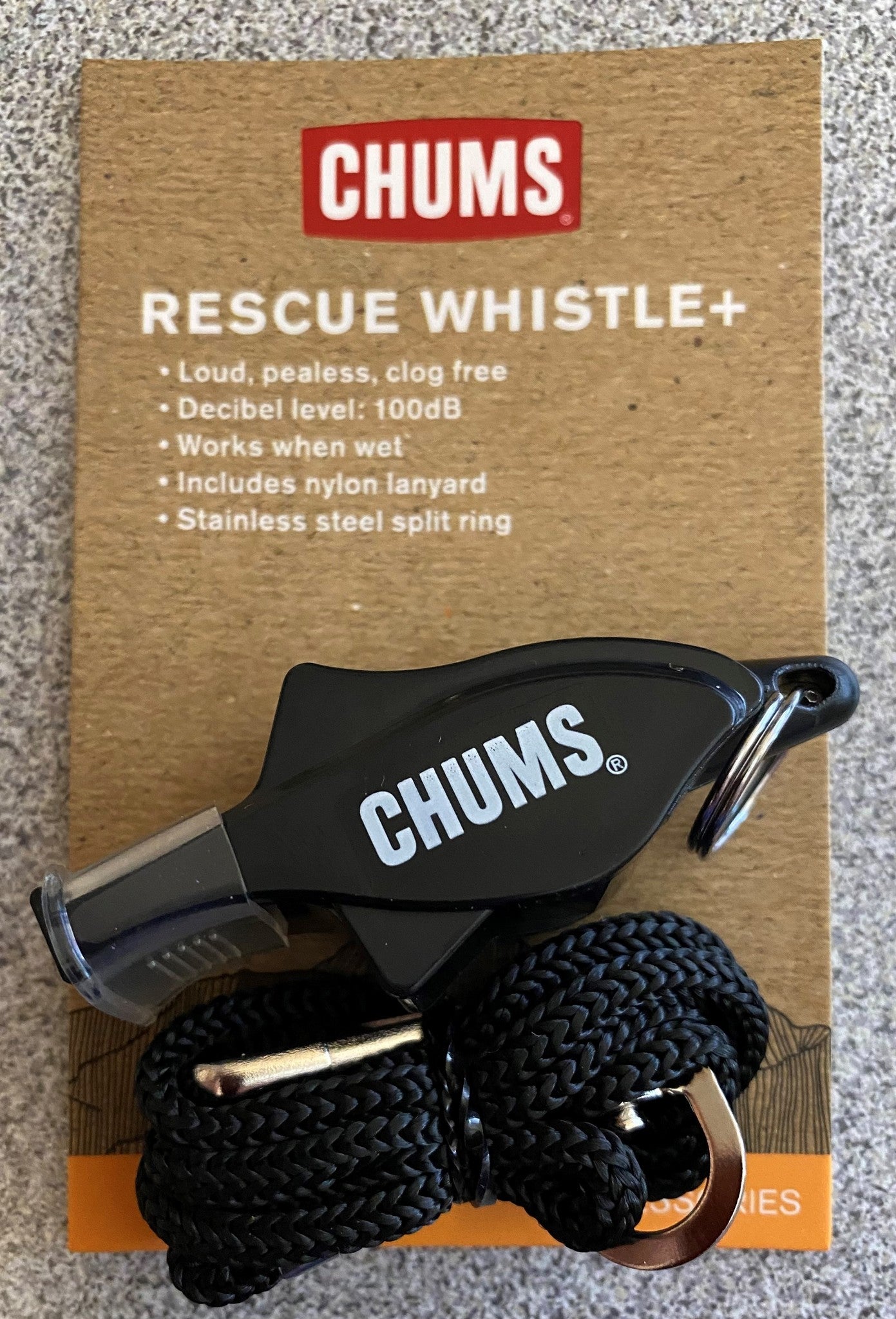 Chums - Black Rescue Whistle w/Lanyard